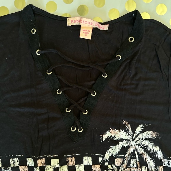 Rebellious One Black Lace-Up Short Sleeve Tee - Picture 2 of 2